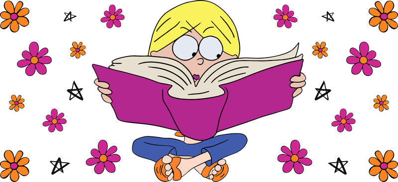 Lizzie McGuire reading girl Disney Channel style UV DTF transfer for 16oz cup wrap KA-8334