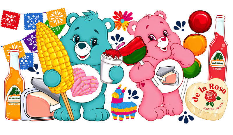 Care Bears rainbow UV DTF transfer for 16oz Libbey Glass cup wrap with cute bear artwork KA-8356