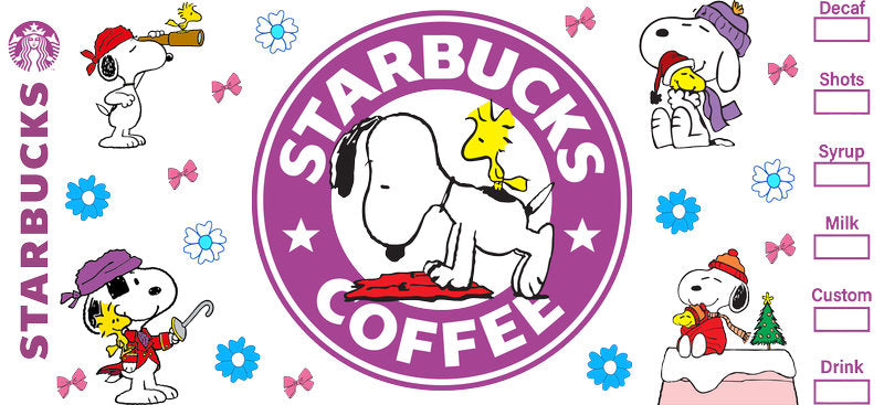 Pink Coffee Lover Cartoon 16oz UV DTF Transfer Cup Decal for Libbey Glass KA-8534