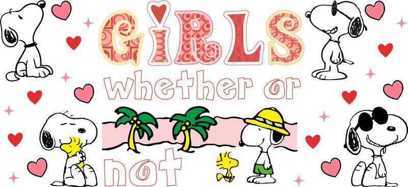 Girls Support Girls Cartoon Design 16oz UV DTF Transfer Cup Decal for Libbey Glass KA-8538