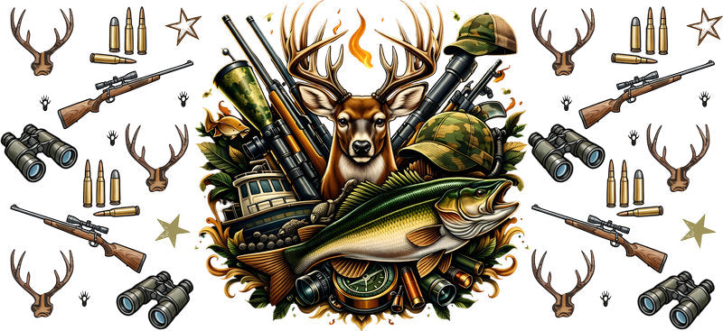 Bass Fishing and Deer Hunting 16oz UV DTF Transfer Cup Wrap for Libbey Glass KA-8542