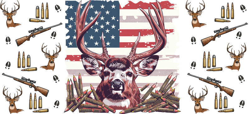 American Deer Skull Design 16oz UV DTF Transfer Cup Wrap for Libbey Glass KA-8604