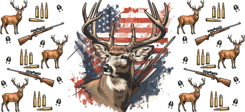 American Deer Hunter Graphic 16oz UV DTF Transfer Cup Wrap for Libbey Glass KA-8610