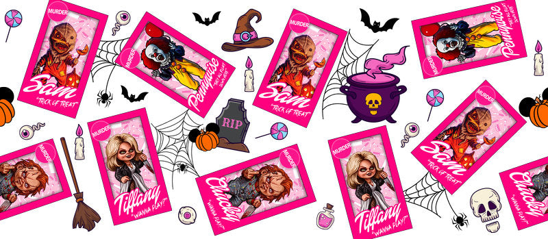KA-8688,Pink horror fashion sticker glass can wrap UV DTF transfer,KA-8688