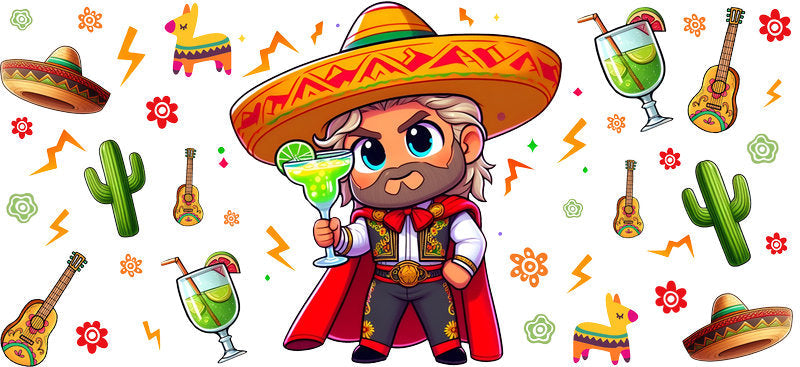 KA-8789: boy, guitar, sombrero, cactus, colorful
