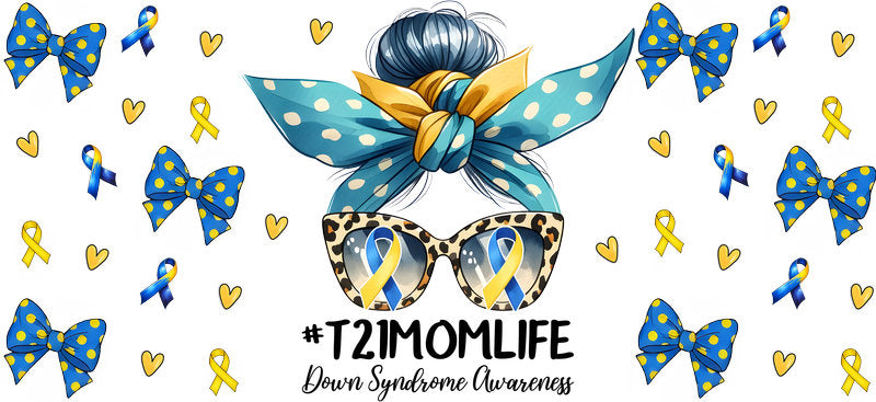 T21 Mom Life Butterfly Ribbon Design for 16oz Glass