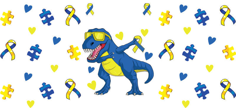 Dinosaur Playtime Ribbon Design on 16oz Glass