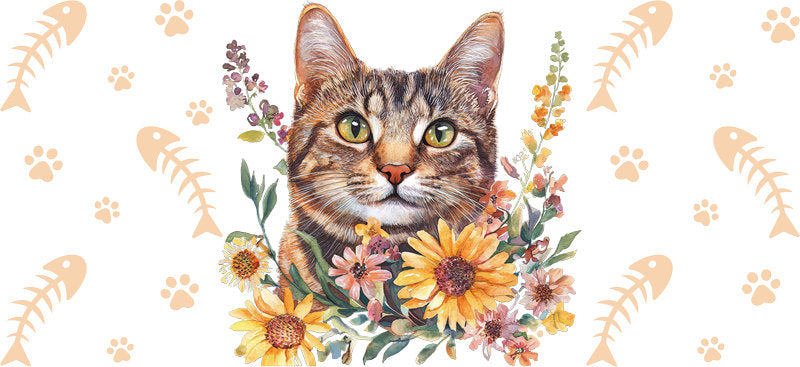 Orange Tabby Flower Cat UV DTF Cup Wrap for 16oz Glass Can