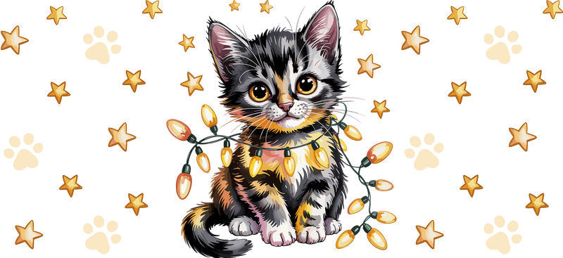 Cute Kitten Star Pattern UV DTF Cup Wrap for 16oz Glass Can