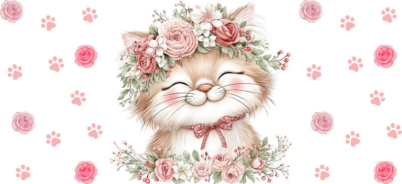 Shabby Chic Kitten Floral Design UV DTF Cup Wrap for 16oz Glass Can