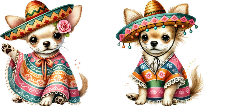 Mexican Fiesta Chihuahua Puppy UV DTF Cup Wrap for 16oz Glass Can