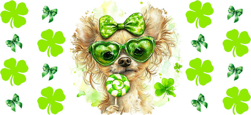 Lucky Chihuahua St Patrick's Day Dog UV DTF Cup Wrap for 16oz Glass Can