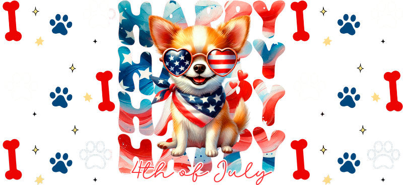 USA Chihuahua Puppy Flag UV DTF Cup Wrap for 16oz Glass Can