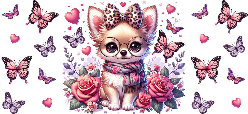 Butterfly Chihuahua Garden Dog UV DTF Cup Wrap for 16oz Glass Can