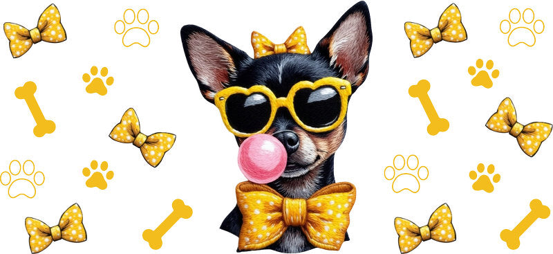 Yellow Sunglasses Chihuahua Puppy UV DTF Cup Wrap for 16oz Glass Can