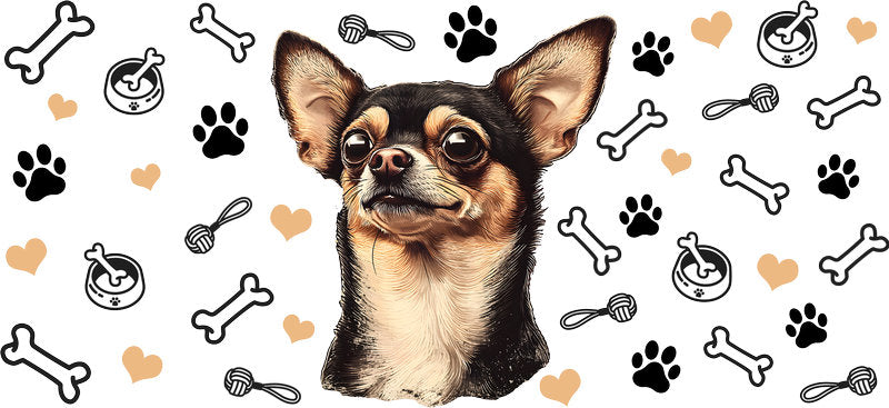 Bone Pattern Chihuahua Lover Dog UV DTF Cup Wrap for 16oz Glass Can
