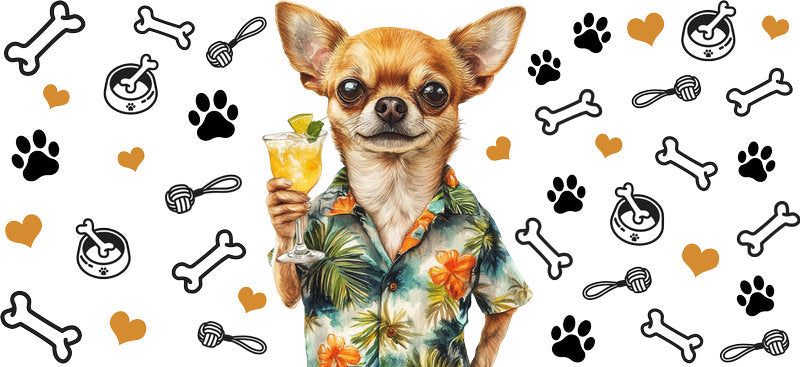 Floral Chihuahua Puppy Garden UV DTF Cup Wrap for 16oz Glass Can