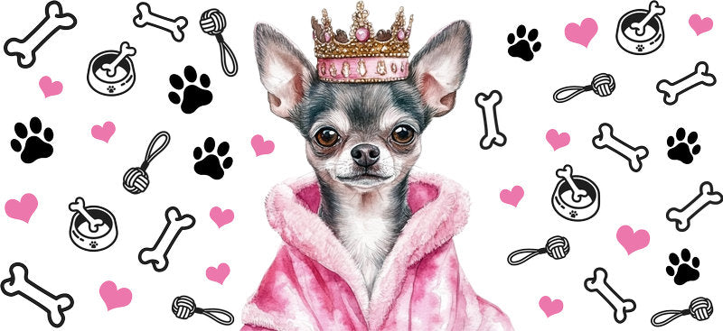 Fashionista Chihuahua Pink Coat UV DTF Cup Wrap for 16oz Glass Can