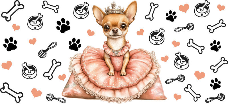 Ballerina Chihuahua Pink Tutu UV DTF Cup Wrap for 16oz Glass Can