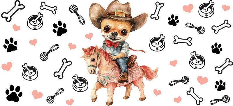 Cowboy Chihuahua Country Style UV DTF Cup Wrap for 16oz Glass Can