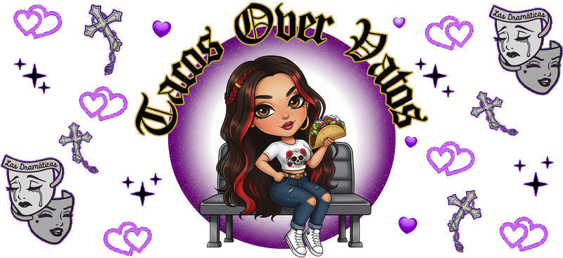 Chaos Over Vibes Purple Fashion Girl UV DTF Cup Wrap for 16oz Libbey Glass