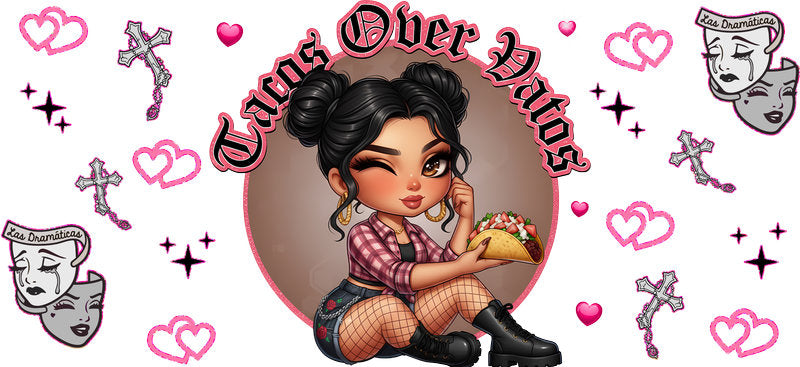 Chaos Over Vibes Coffee Lover Girl UV DTF Cup Wrap for 16oz Libbey Glass