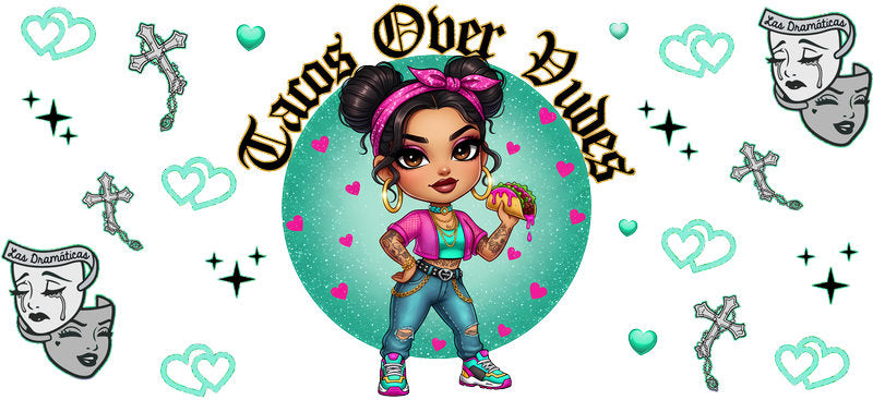 Chaos Over Vibes Trendy Fashion Girl UV DTF Cup Wrap for 16oz Libbey Glass