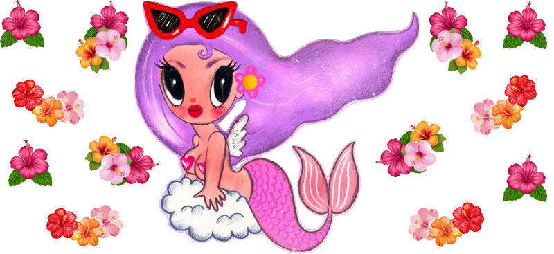 Fantasy Mermaid Princess UV DTF Cup Wrap for 16oz Libbey Glass