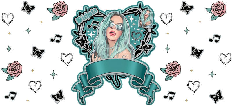 Teal Hair Fantasy Character UV DTF Cup Wrap for 16oz Libbey Glass