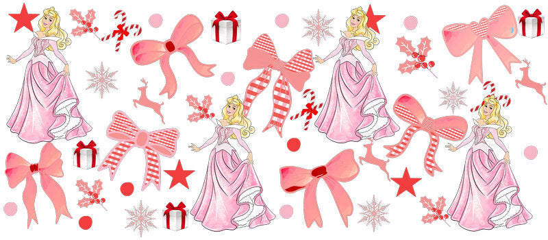 Pink princess design UV DTF Cup Wrap for 16oz Libbey Glass