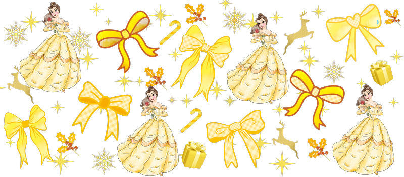 Yellow ballgown princess UV DTF Cup Wrap for 16oz Libbey Glass