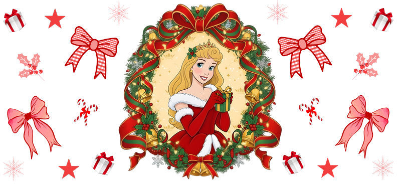 Christmas Golden Hair Girl UV DTF Cup Wrap for 16oz Libbey Glass