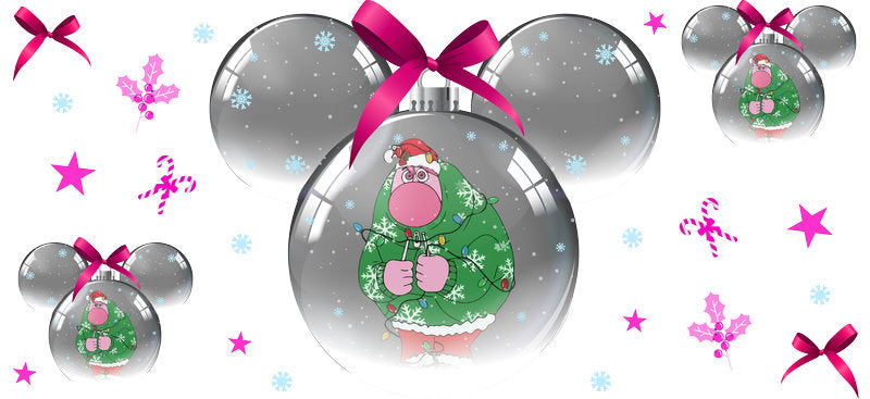 Pink bear in holiday sweater, festive Christmas 16oz glass wrap