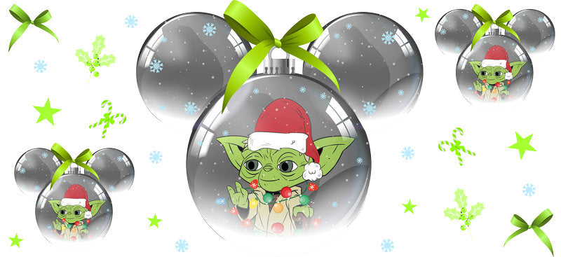 Baby Yoda in winter outfit, Christmas themed 16oz Libbey cup decal