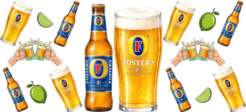 KA-9609 golden beer style UV DTF cup wrap for 16oz glass can summer party aesthetic