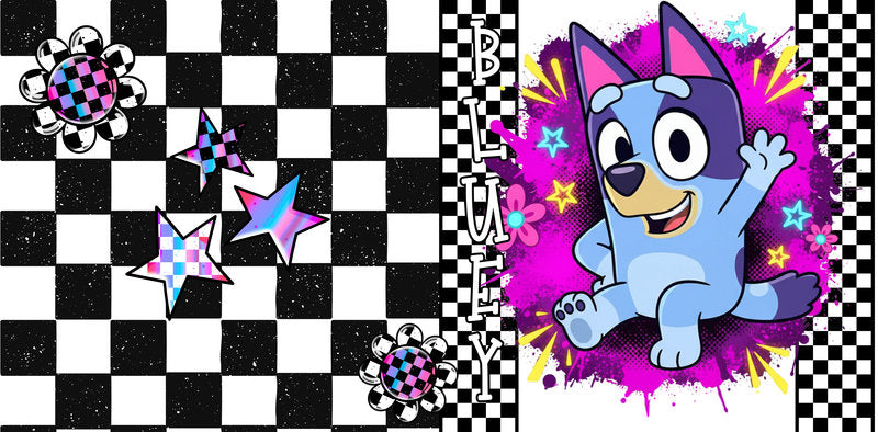 KA-9712 blue puppy character uv dtf cup wrap for 16oz glass can custom cup decal cartoon design