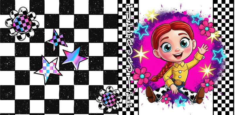 KA-9720 red hair character uv dtf cup wrap for 16oz glass can custom cup decal fairytale design