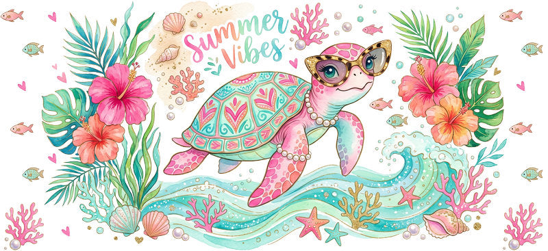 KA-9759 summer sea vibes uv dtf cup wrap for 16oz glass can beach ocean aesthetic design