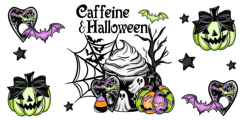 KA-9813 halloween coffee spooky UV DTF cup wrap for 16oz glass can drinkware design