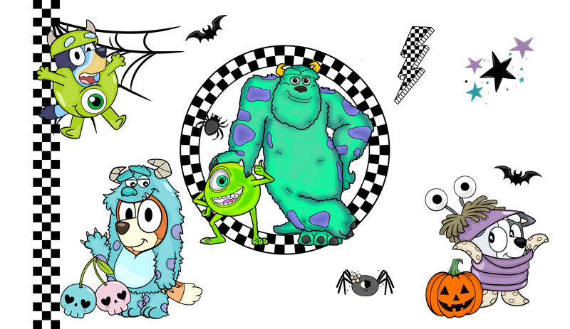 KA-9818 halloween monster inspired UV DTF cup wrap for 16oz glass can drinkware design