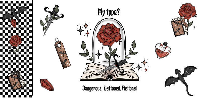 KA-9820 halloween spooky rose gothic UV DTF cup wrap for 16oz glass can drinkware design