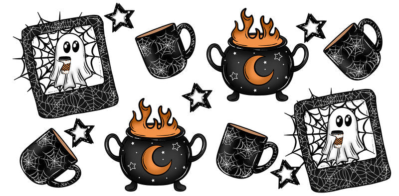 KA-9843 halloween witch coffee spooky UV DTF cup wrap for 16oz glass can drinkware design