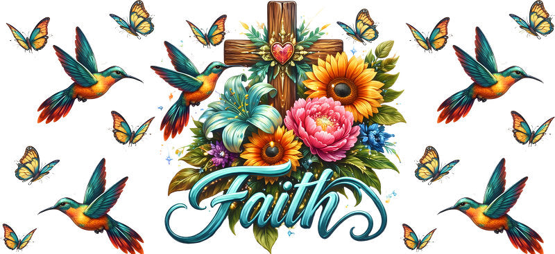 KA-9864 Jesus Christian floral UV DTF cup wrap 16oz glass can faith cup wrap