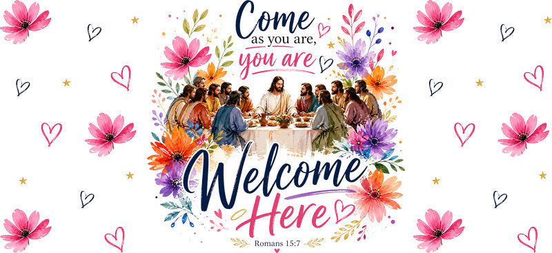 KA-9875 Jesus welcome UV DTF cup wrap 16oz glass can faith design