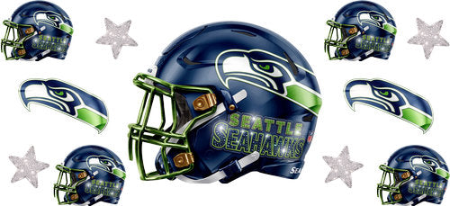 Navy football helmet with matching mini helmets, hawk head emblems and silver stars UV DTF transfer for a 16oz glass can