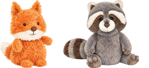 Fox and Raccoon Plush plush animal design UV DTF transfer for glass can