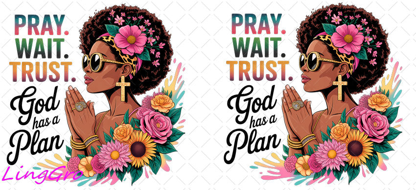 Afro Pray Black Woman 16oz UV DTF TRANSFER Libbey Glass Can Cup Wrap-KA-1506