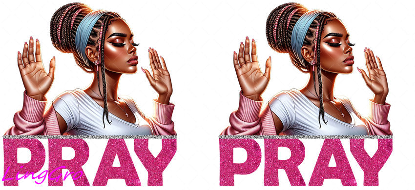 Afro Pray Black Woman 16oz UV DTF TRANSFER Libbey Glass Can Cup Wrap-KA-150