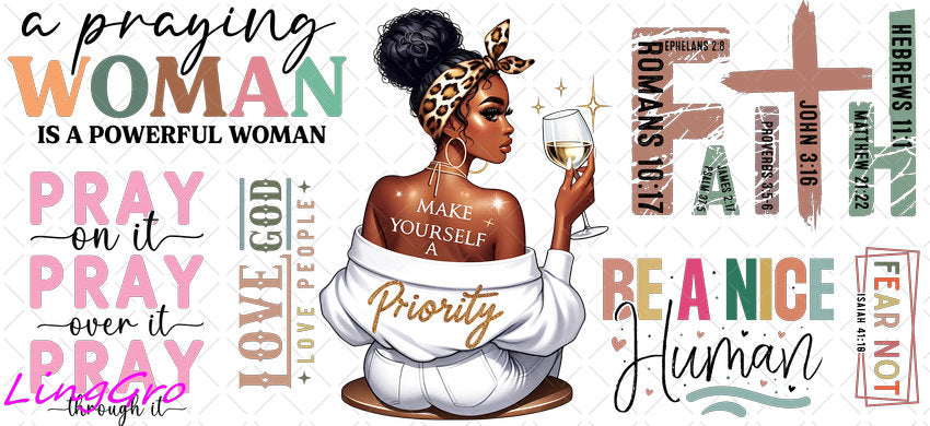 Afro Black Woman 16oz UV DTF TRANSFER Libbey Glass Can Cup Wrap-KA-1518