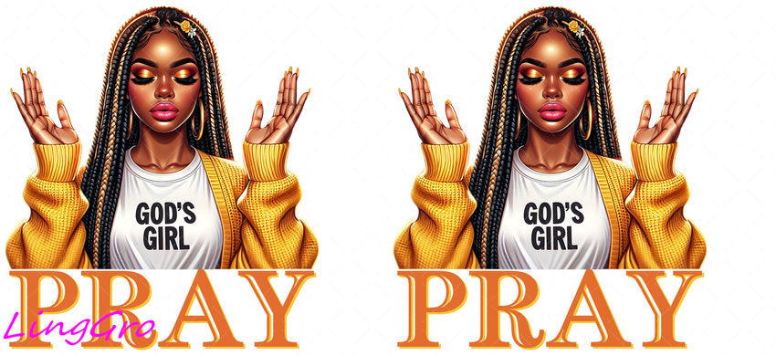 Afro Pray Black Woman 16oz UV DTF TRANSFER Libbey Glass Can Cup Wrap-KA-151